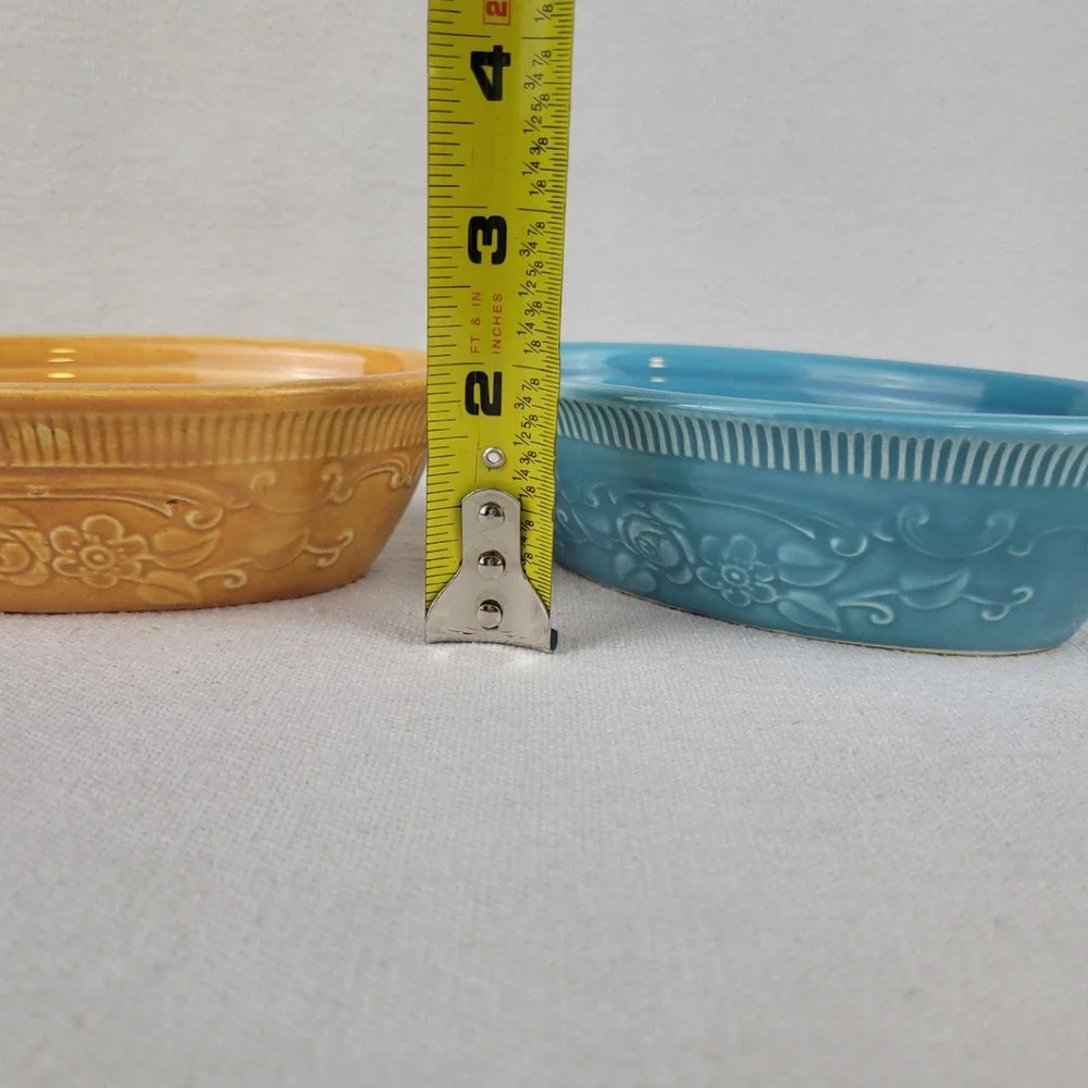 Vintage Homer‎ Laughlin Oven Serve Oval Casserole Dishes Blue Yellow Set of 2